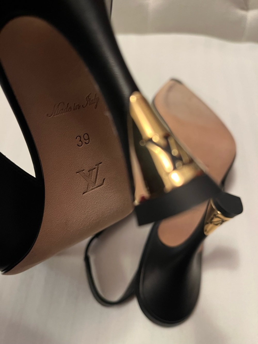 Authentic Louis Vuitton Black Leather Slingback Pumps with Gold Accent - Picture 6 of 6